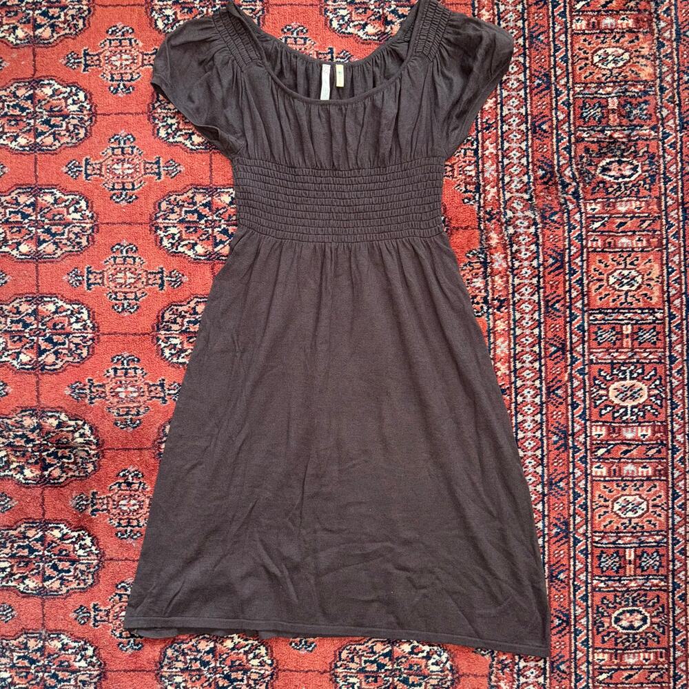 Aventura S Brown Soft Knit Organic Cotton/Wool Peasant Style Dress